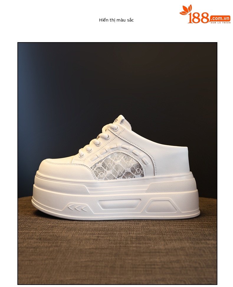 Giày sneaker nữ đế dày lưới thoáng khí trắng phối hợp mọi trang phục — màu trắng chi tiết 12