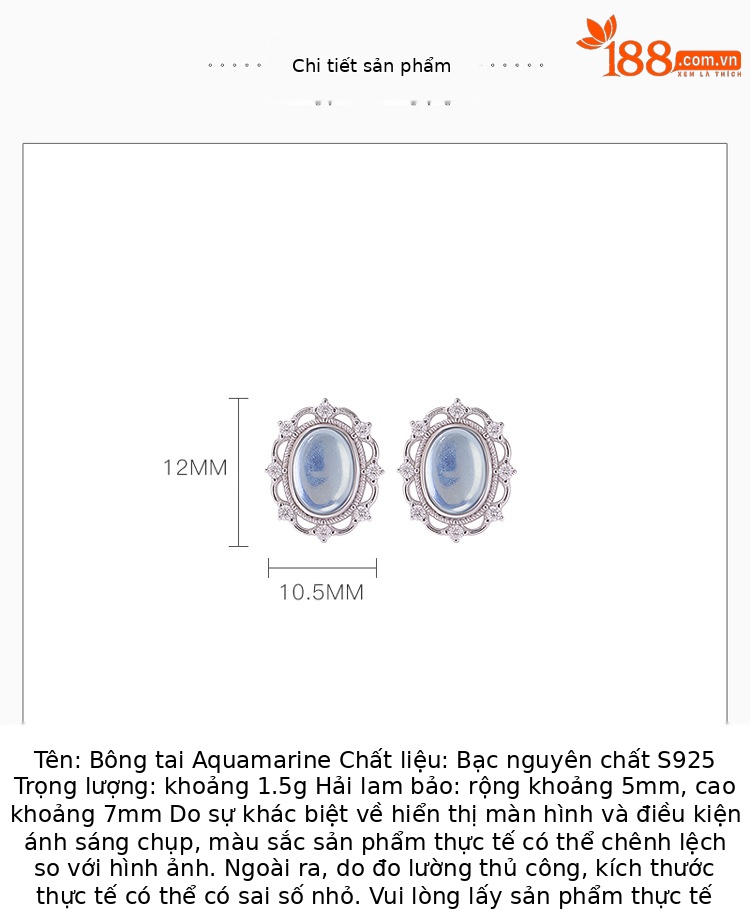 Khuyên tai bạc S925 đính đá xanh hình bầu dục phong cách đơn giản sang trọng — Cặp đôi chi tiết 2