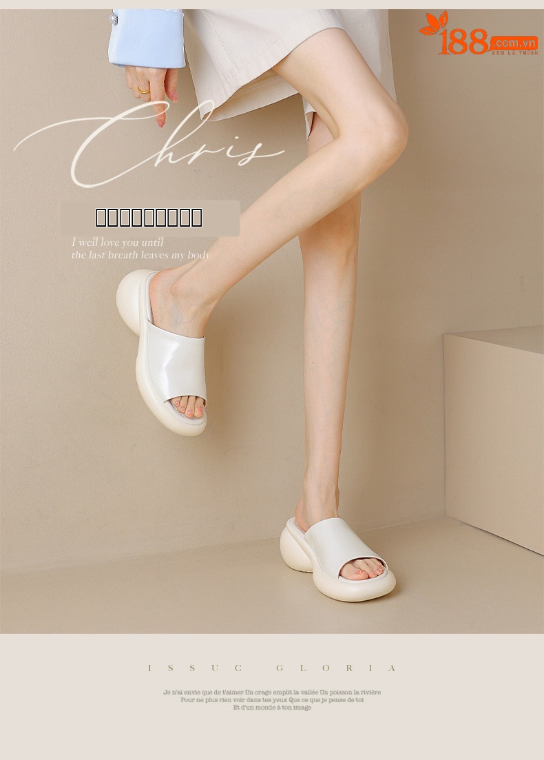 Dép sandal nữ quai chữ V đế dày da PU mũi hở — màu đen, màu trắng chi tiết 1