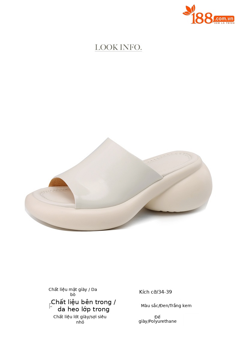 Dép sandal nữ quai chữ V đế dày da PU mũi hở — màu đen, màu trắng chi tiết 2