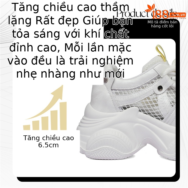 Giày sneaker nữ đế dày tăng chiều cao lưới thoáng khí mùa hè — 6158 Xám, 6158 Màu vàng chi tiết 3