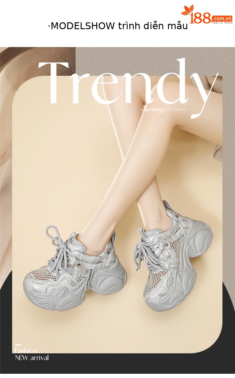 Giày sneaker nữ đế dày tăng chiều cao lưới thoáng khí mùa hè — 6158 Xám, 6158 Màu vàng chi tiết 4