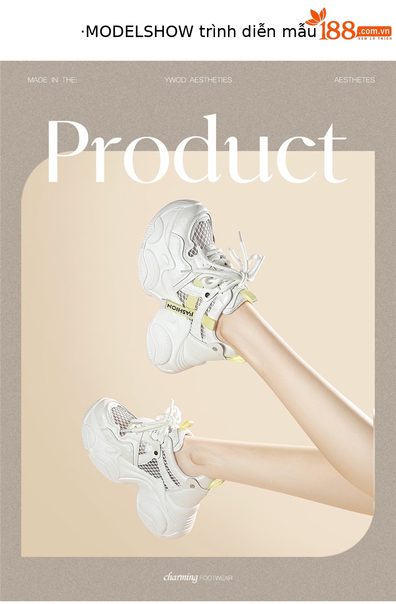 Giày sneaker nữ đế dày tăng chiều cao lưới thoáng khí mùa hè — 6158 Xám, 6158 Màu vàng chi tiết 5