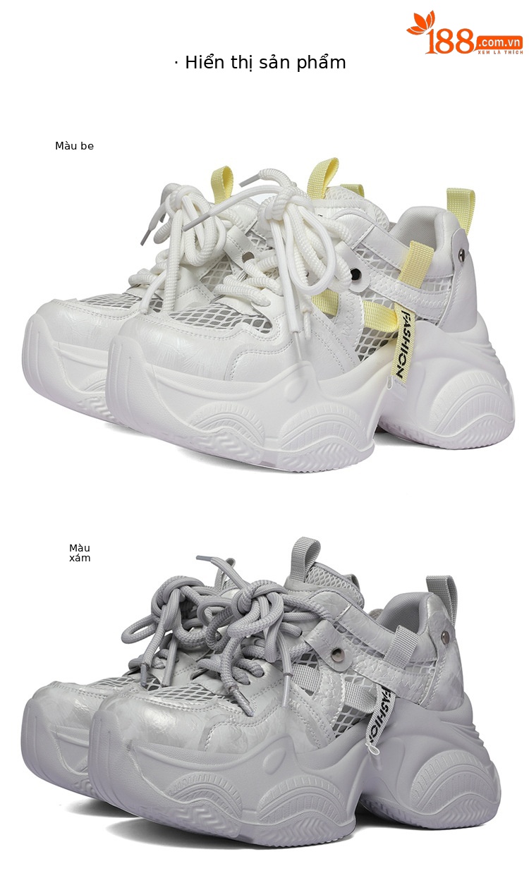 Giày sneaker nữ đế dày tăng chiều cao lưới thoáng khí mùa hè — 6158 Xám, 6158 Màu vàng chi tiết 9