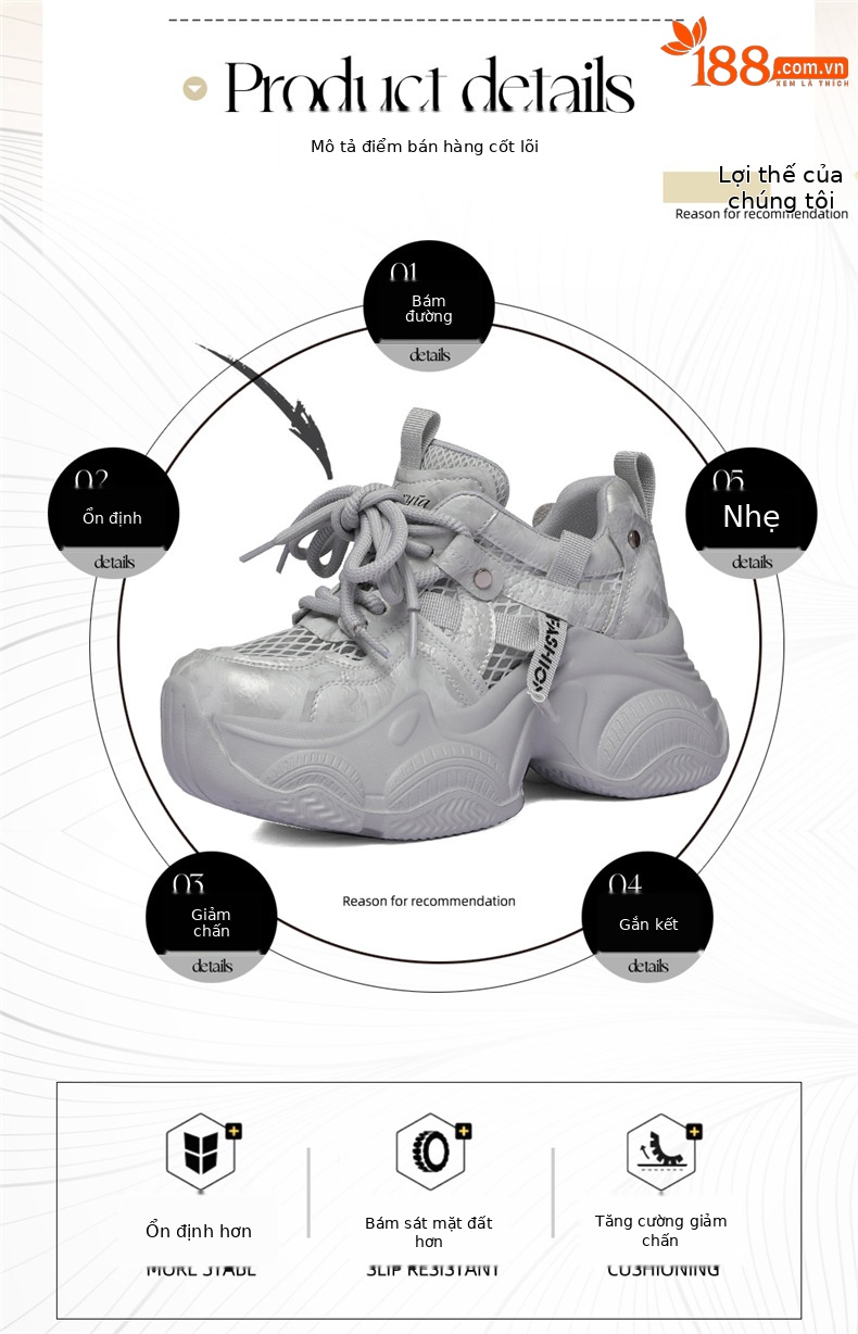 Giày sneaker nữ đế dày tăng chiều cao lưới thoáng khí mùa hè — 6158 Xám, 6158 Màu vàng chi tiết 2