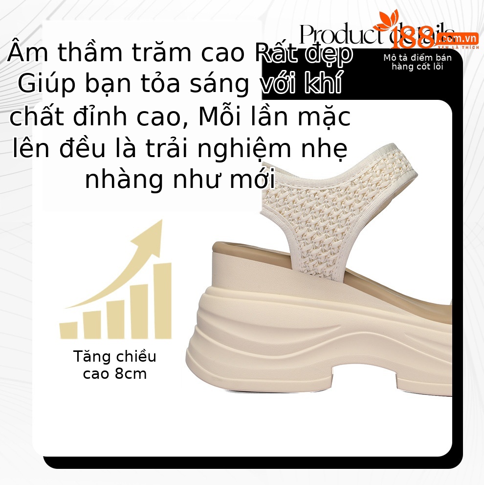 Sandal nữ đế dày phong cách La Mã, quai dệt thời trang, đế bánh mì tăng chiều cao — 6125 Màu be, 6125 Da đen chi tiết 3
