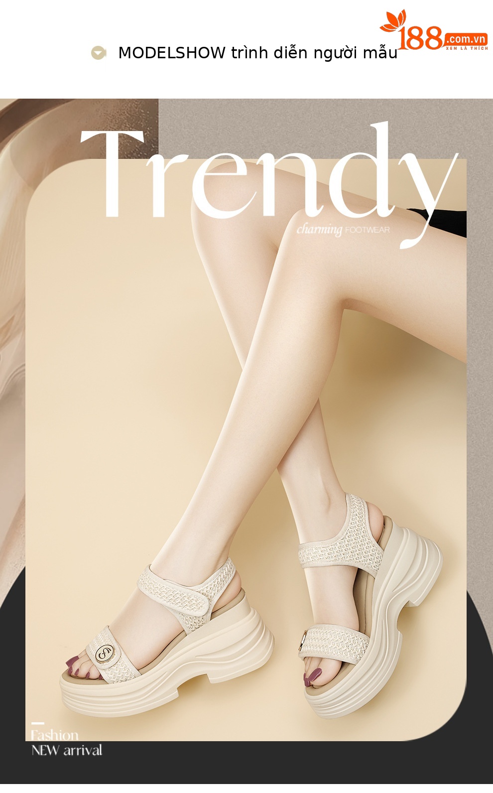 Sandal nữ đế dày phong cách La Mã, quai dệt thời trang, đế bánh mì tăng chiều cao — 6125 Màu be, 6125 Da đen chi tiết 4