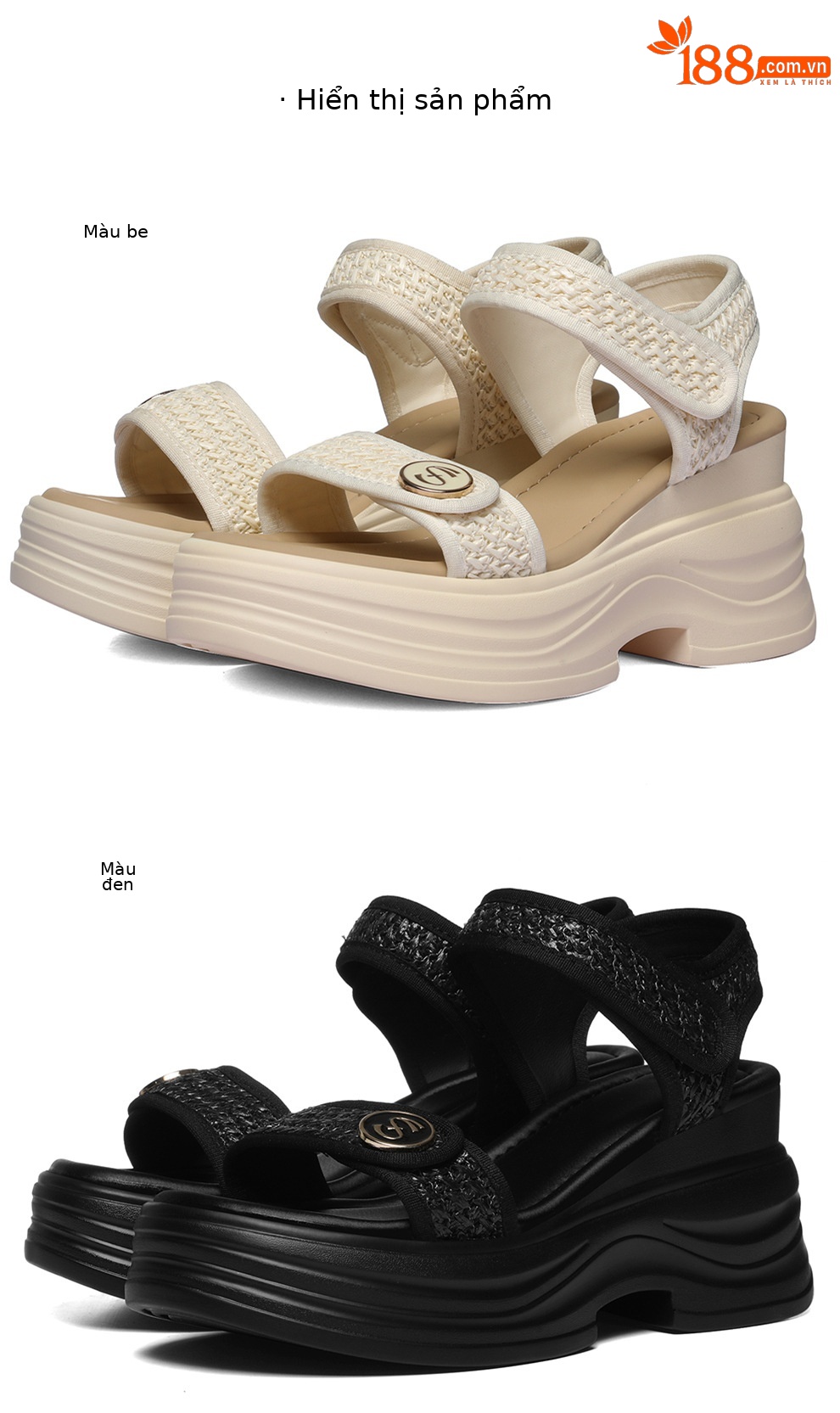 Sandal nữ đế dày phong cách La Mã, quai dệt thời trang, đế bánh mì tăng chiều cao — 6125 Màu be, 6125 Da đen chi tiết 9