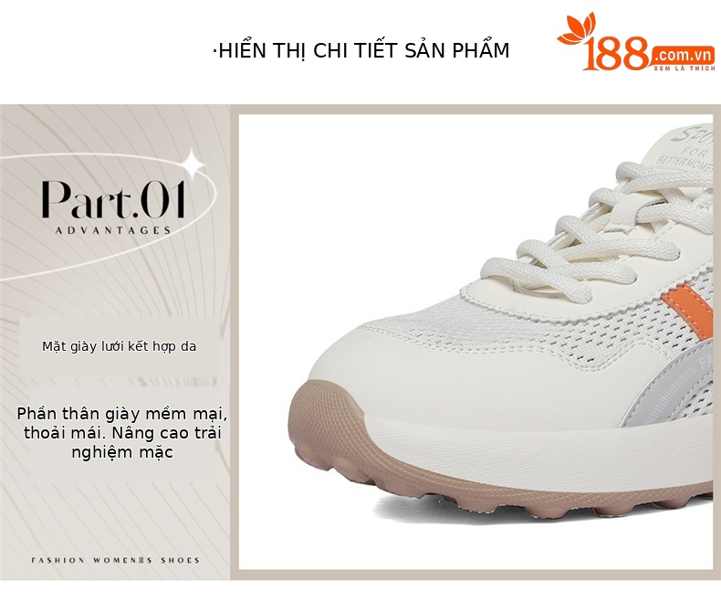 Giày sneaker nữ lưới thoáng khí phong cách Forrest Gump đế mềm nhẹ 2026 — 6141 màu đỏ, 6141 Cam xám chi tiết 5