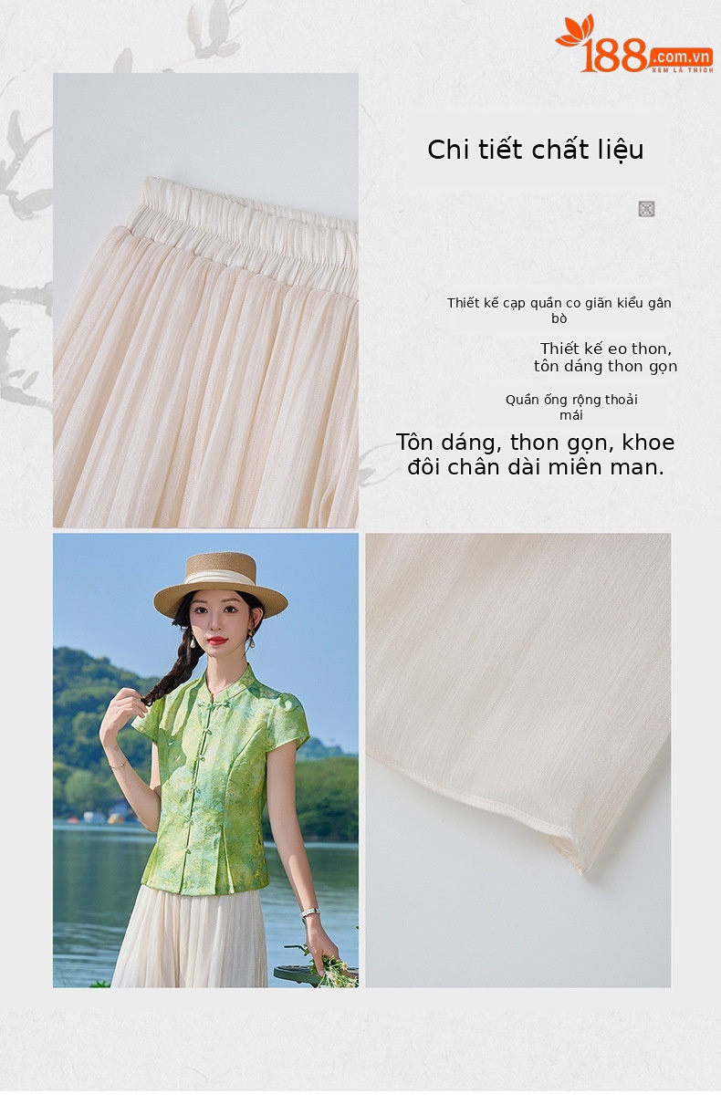 Bộ quần áo nữ mùa hè 2026 sơ mi cổ đứng họa tiết jacquard + quần ống đứng hai mảnh ZQ620 — Màu ảnh chi tiết 9