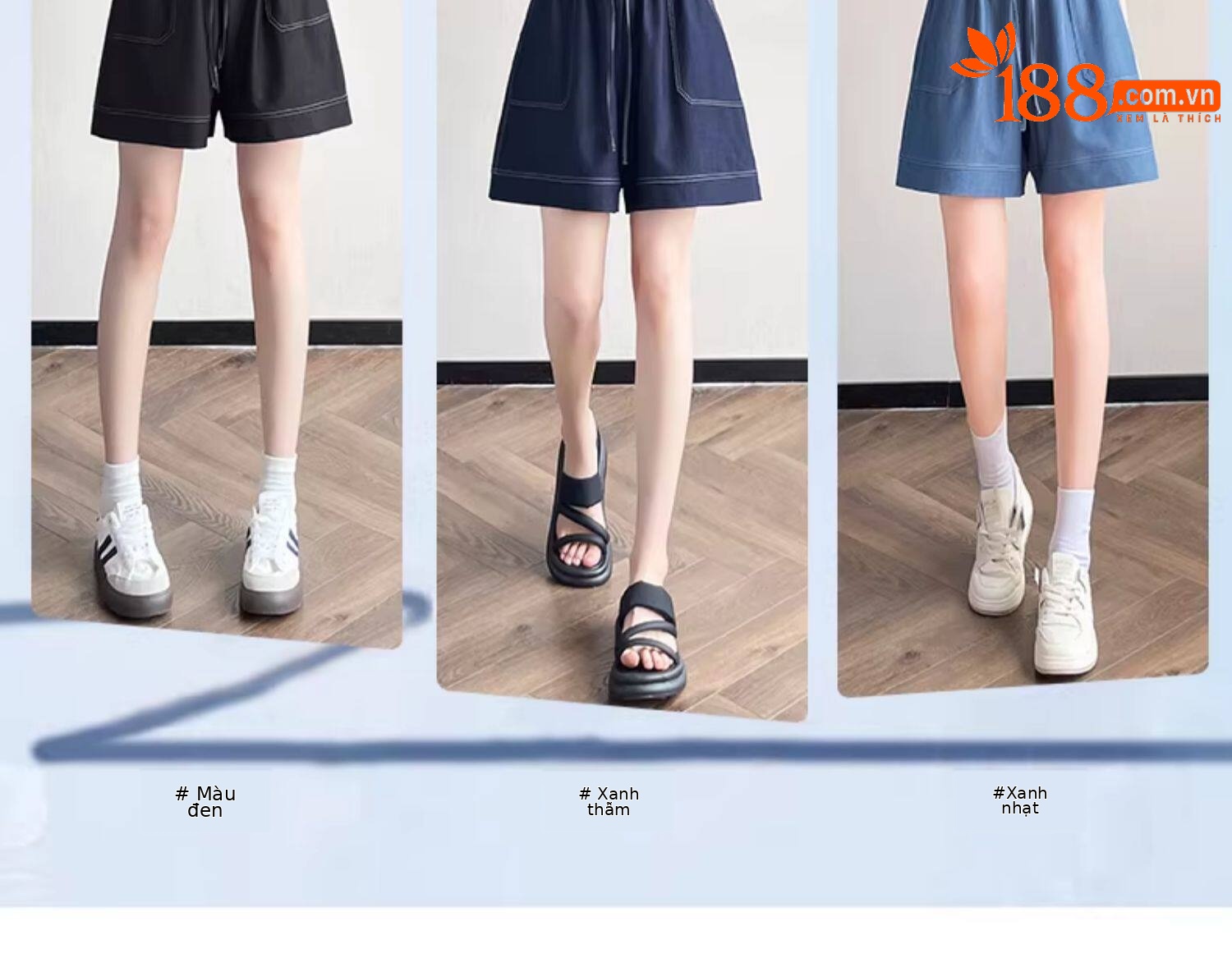 Quần short jean nữ lưng cao ống rộng chất liệu tơ tằm mát mẻ — màu xanh nhạt chi tiết 9