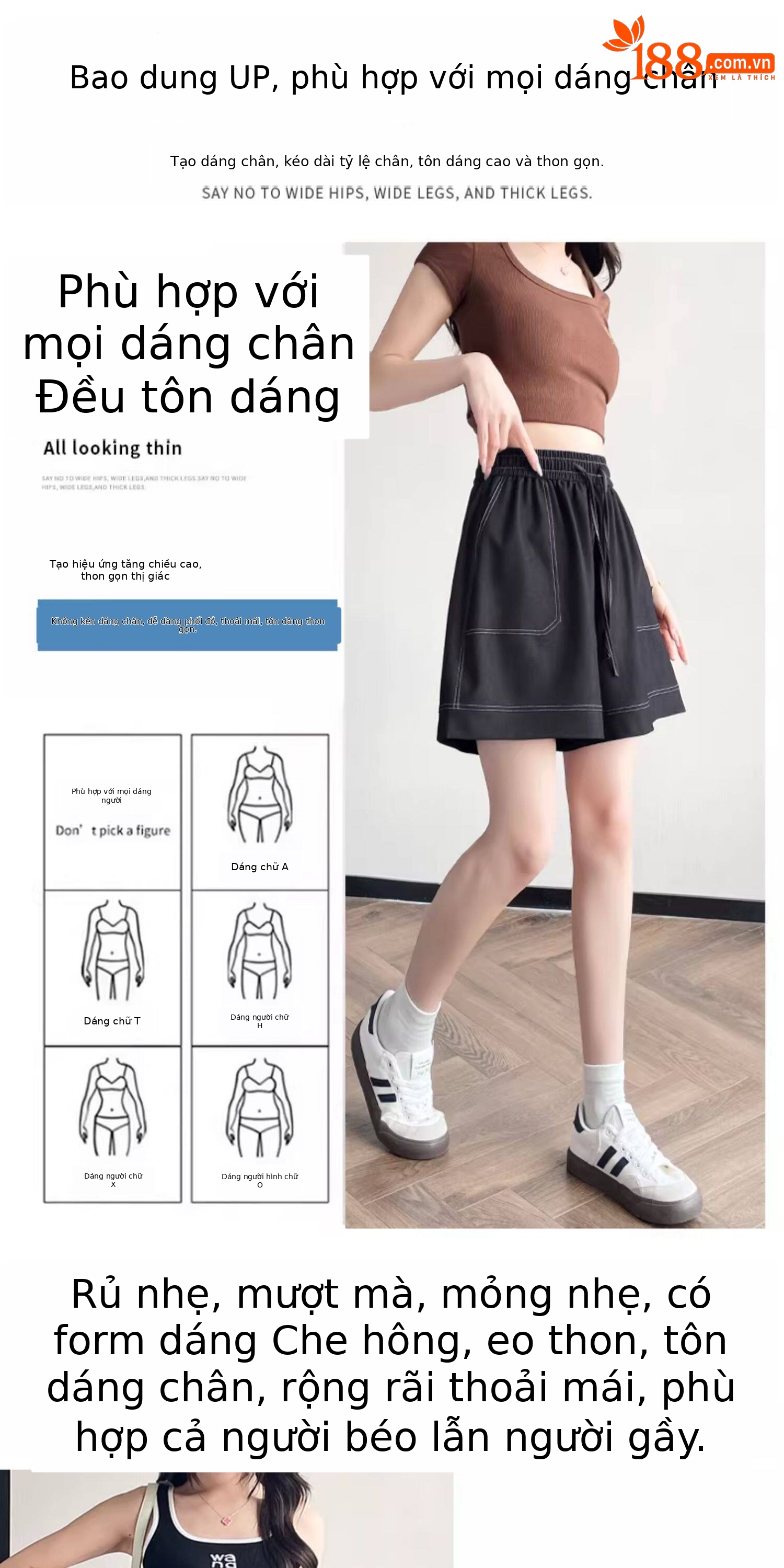 Quần short jean nữ lưng cao ống rộng chất liệu tơ tằm mát mẻ — màu xanh nhạt chi tiết 7