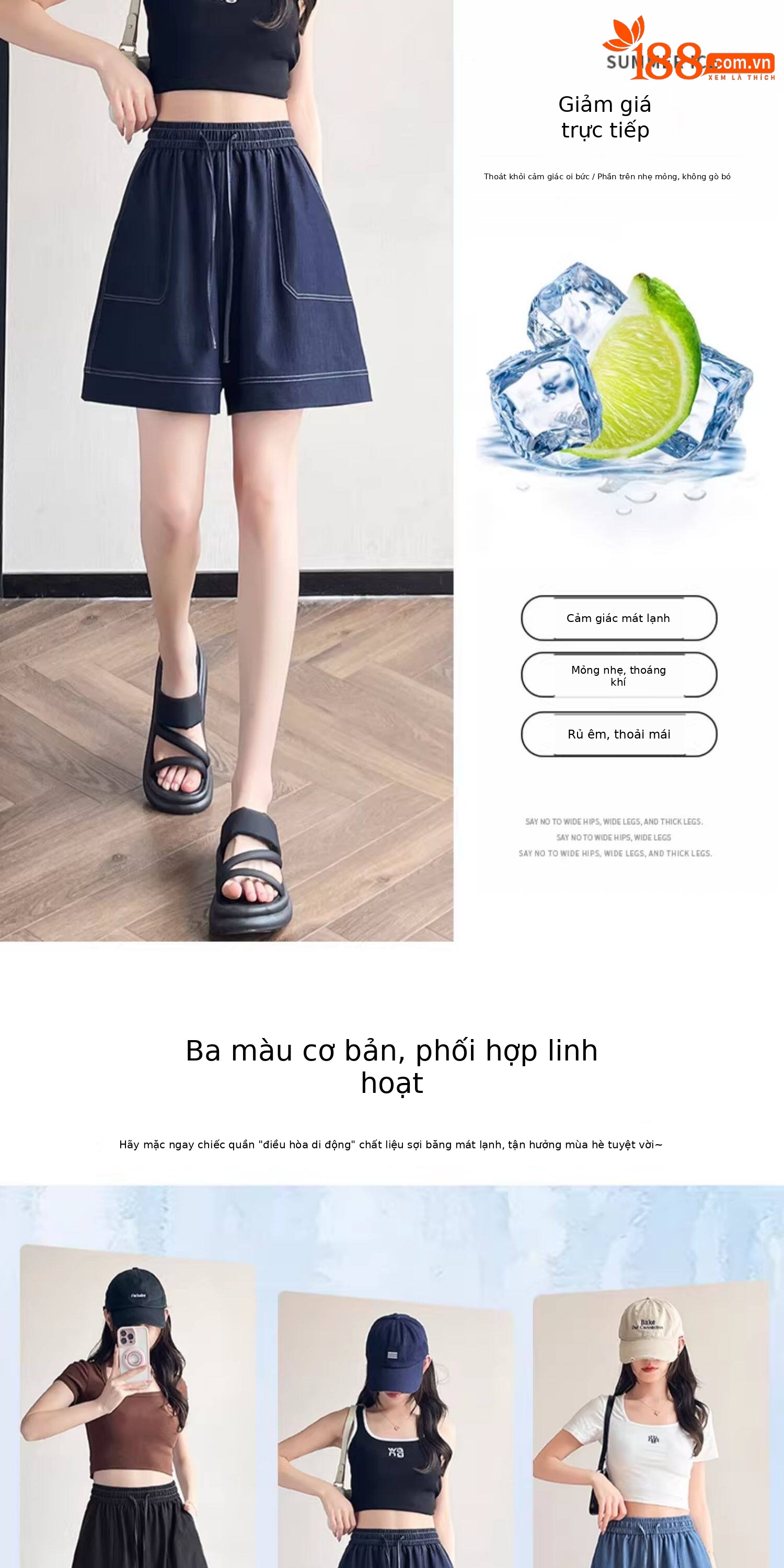 Quần short jean nữ lưng cao ống rộng chất liệu tơ tằm mát mẻ — màu xanh nhạt chi tiết 8