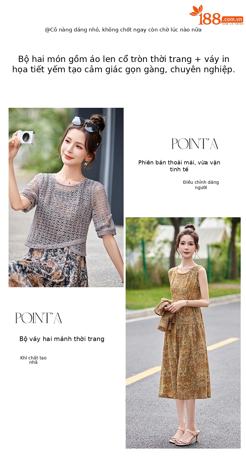 Đầm hai dây maxi nữ họa tiết hoa nhí phối ren WA9518 — Xanh lông mòng đen, màu kaki chi tiết 4
