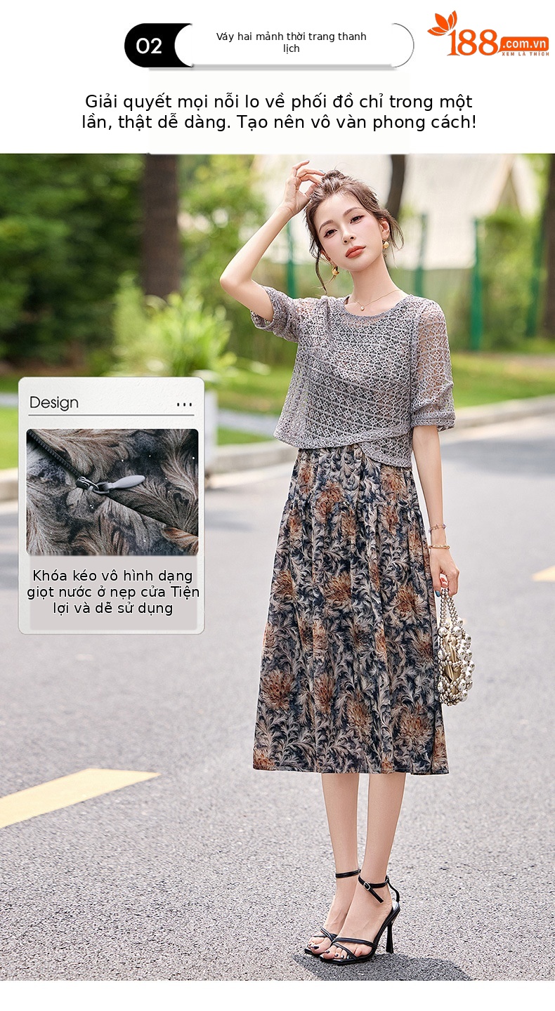 Đầm hai dây maxi nữ họa tiết hoa nhí phối ren WA9518 — Xanh lông mòng đen, màu kaki chi tiết 8