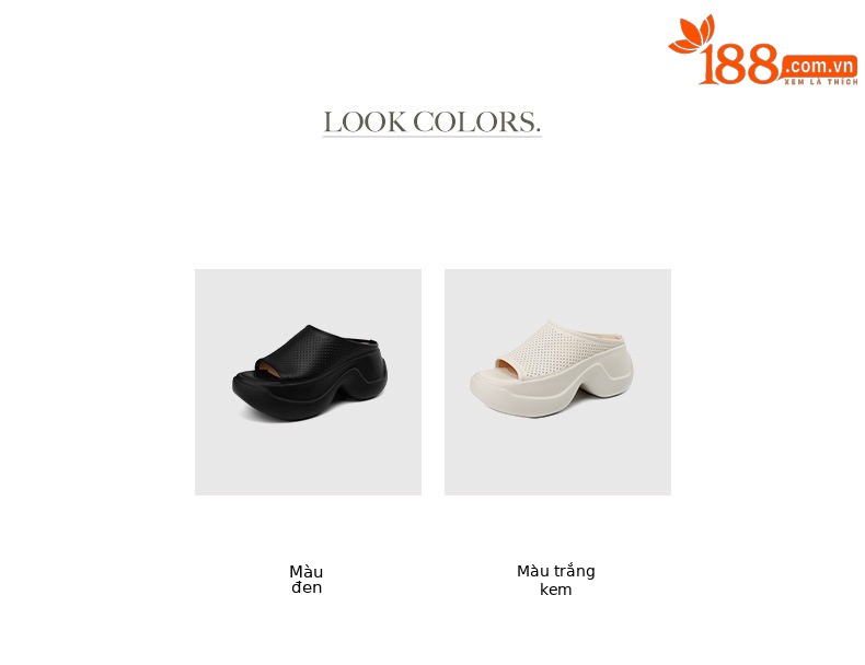 Dép sandal nữ xỏ ngón đế bệt da thật lỗ thoáng khí mùa hè — màu đen, màu trắng ngà chi tiết 5