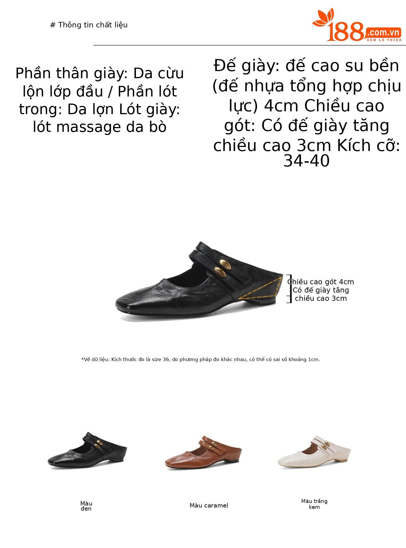 Dép mule nữ da cừu mũi tròn, đế tăng chiều cao, phong cách mùa hè — đen chi tiết 4