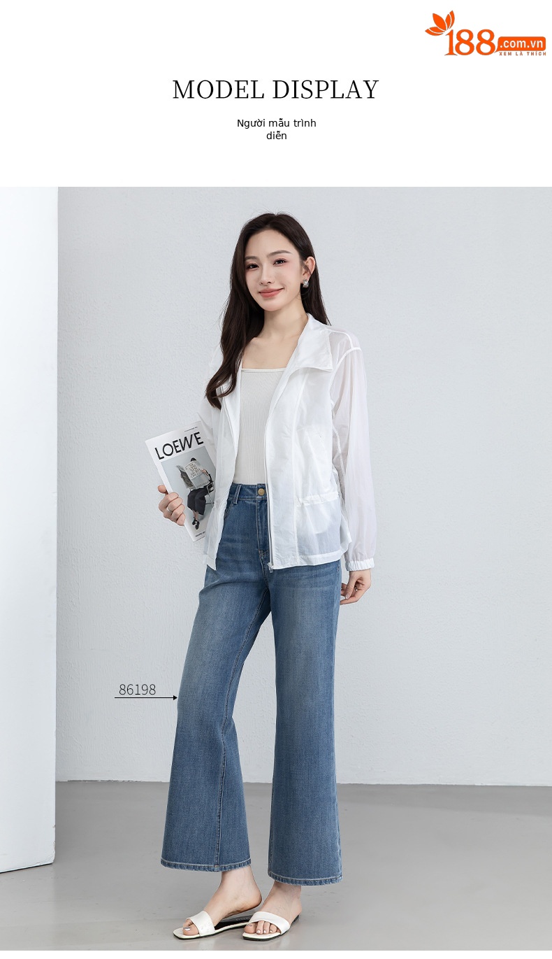 Áo chống nắng nữ dáng dài cổ đứng thắt eo màu xanh da trời — xanh lam chi tiết 20
