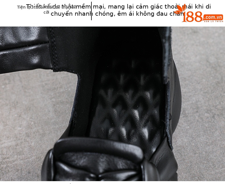 Sandal nữ da bò thật đế xuồng cao gót 9 cm — màu đen chi tiết 6