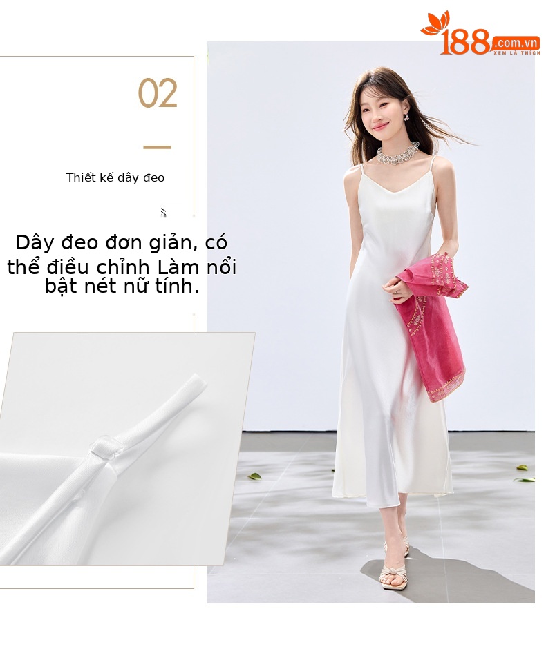 Đầm hai dây kèm áo vest lửng thêu hoa cổ đứng nữ tính — màu hồng đậm, Xanh lục chi tiết 6