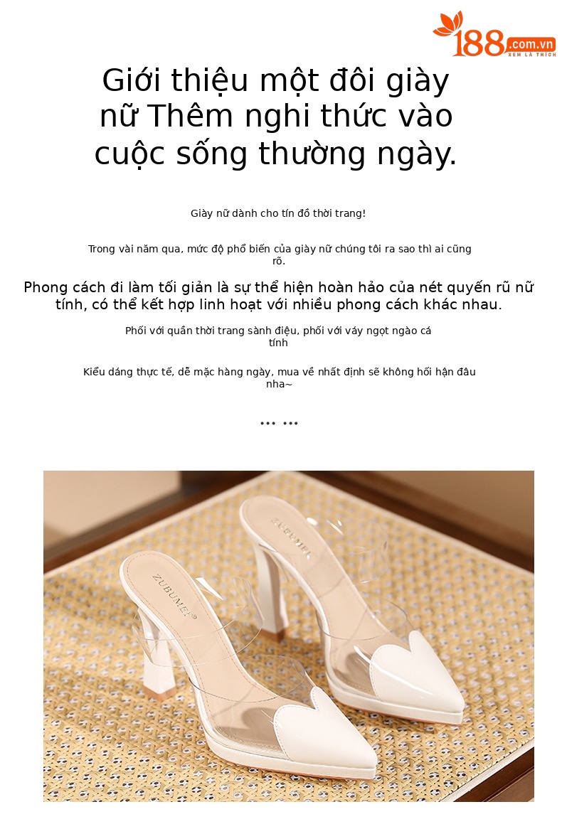 Giày cao gót nữ mũi nhọn quai một dây đế trong suốt platform — trắng ngà chi tiết 2
