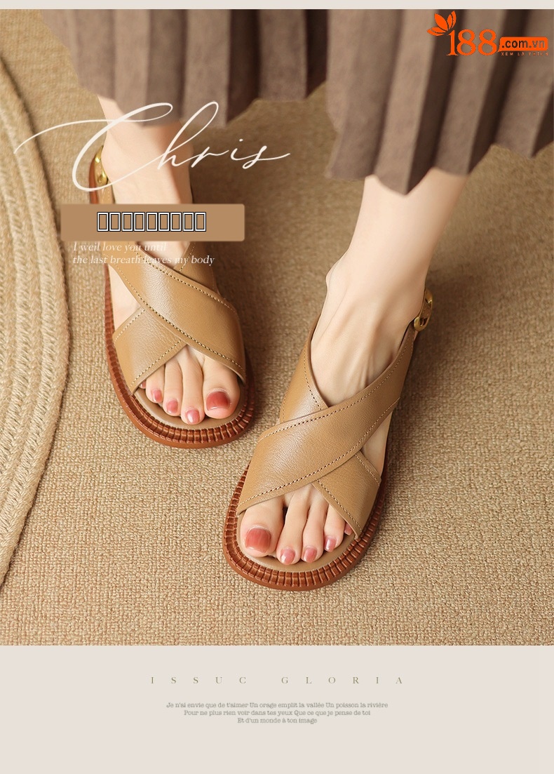 Sandal hở mũi nữ gót thấp 3.5 cm quai chéo da cừu phong cách La Mã — màu trắng ngà chi tiết 2