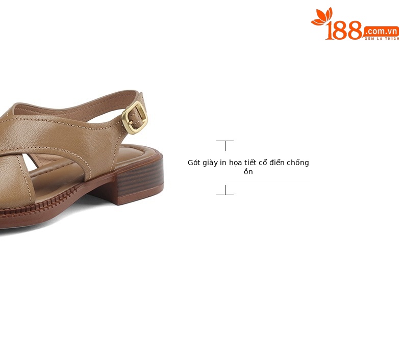 Sandal hở mũi nữ gót thấp 3.5 cm quai chéo da cừu phong cách La Mã — màu trắng ngà chi tiết 4