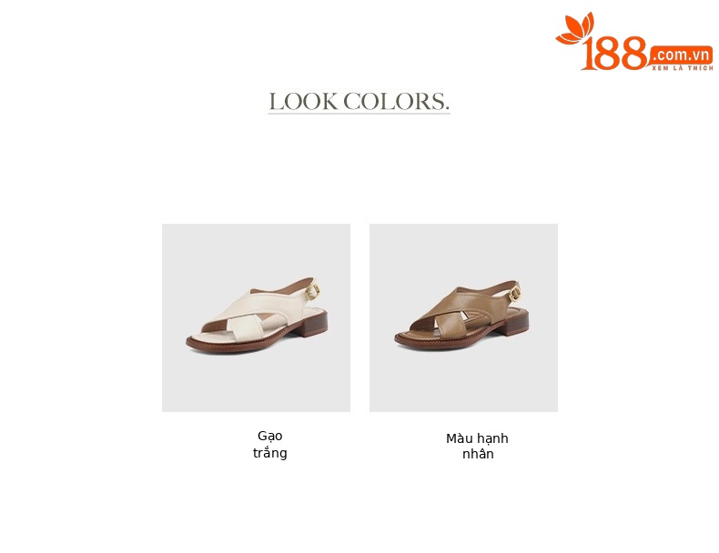 Sandal hở mũi nữ gót thấp 3.5 cm quai chéo da cừu phong cách La Mã — màu trắng ngà chi tiết 5