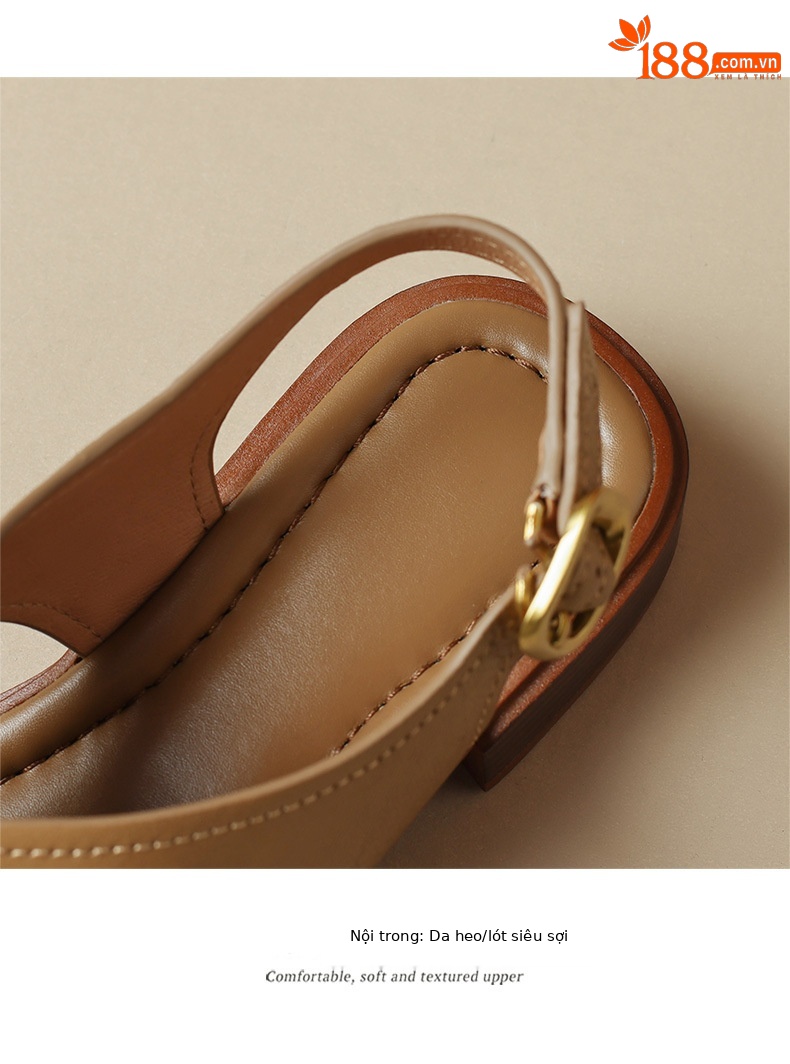 Sandal hở mũi nữ gót thấp 3.5 cm quai chéo da cừu phong cách La Mã — màu trắng ngà chi tiết 14