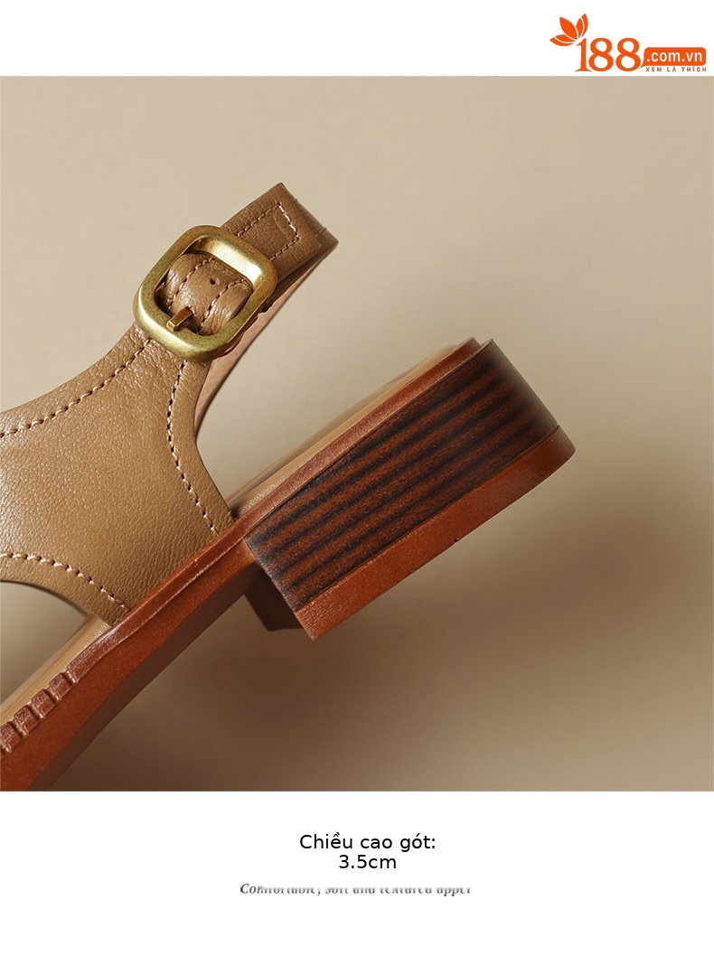 Sandal hở mũi nữ gót thấp 3.5 cm quai chéo da cừu phong cách La Mã — màu trắng ngà chi tiết 15