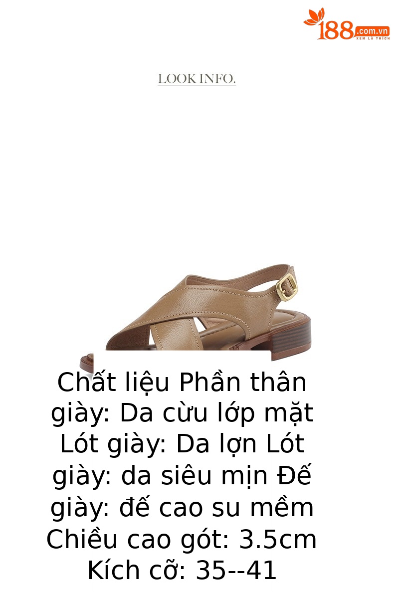 Sandal hở mũi nữ gót thấp 3.5 cm quai chéo da cừu phong cách La Mã — màu trắng ngà chi tiết 3