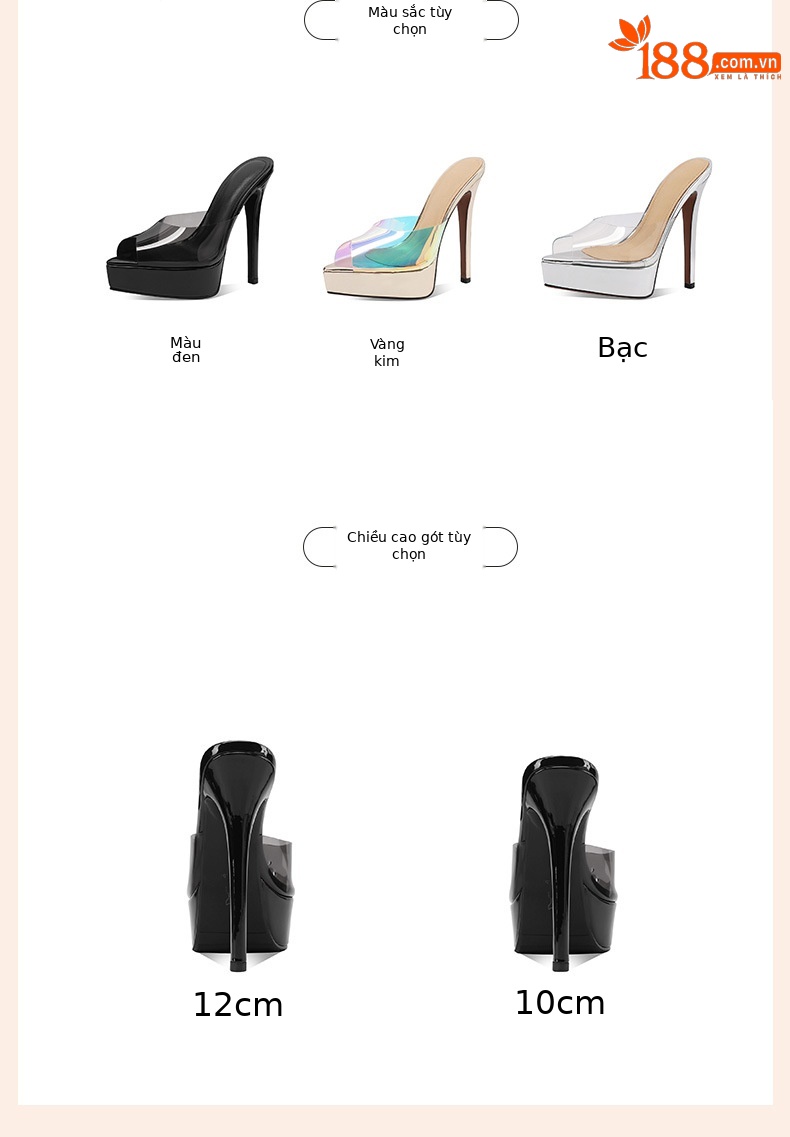 Sandal cao gót nữ mũi nhọn hở ngón, gót 14 cm, đế platform trong suốt — Vàng 14cm chi tiết 1