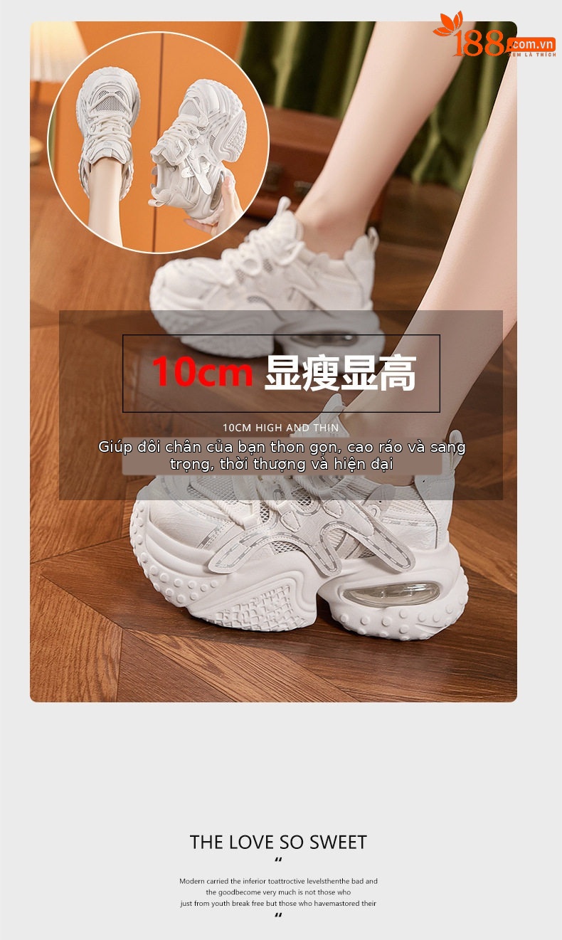 Giày sneaker nữ đế dày chunky lưới thoáng khí tăng chiều cao — Xanh dương, Trắng, Xám bạc, Xanh neon chi tiết 9