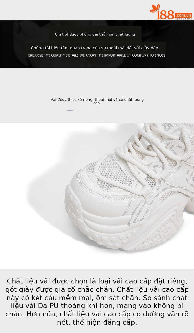 Giày sneaker nữ đế dày chunky lưới thoáng khí tăng chiều cao — Xanh dương, Trắng, Xám bạc, Xanh neon chi tiết 6