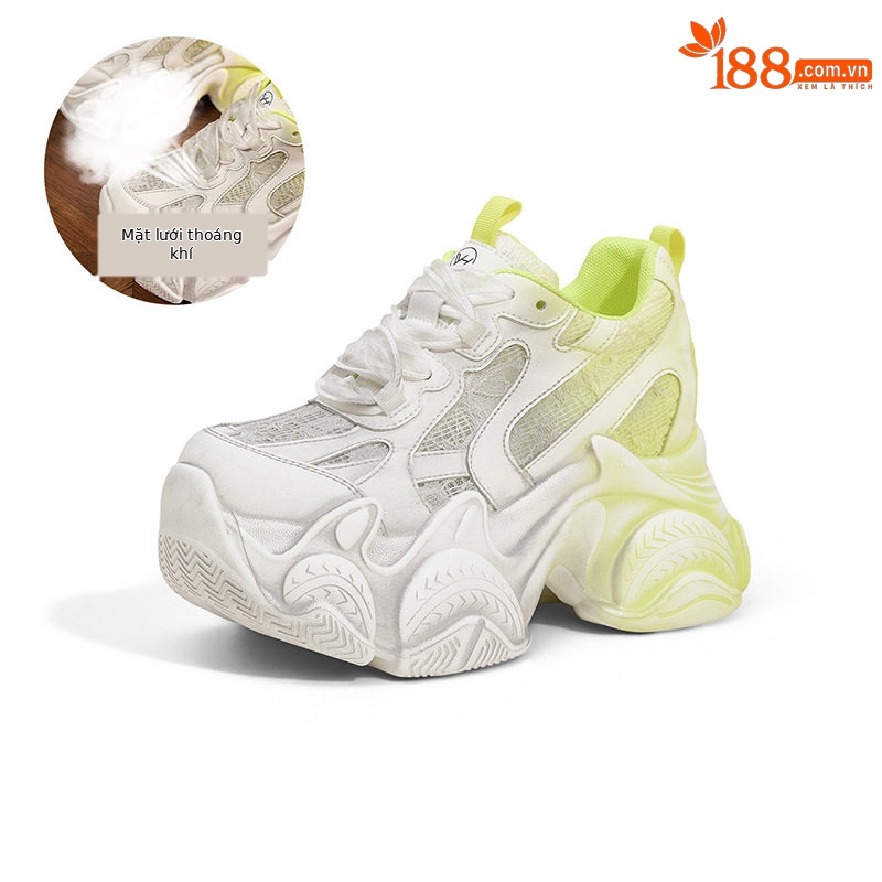 Giày sneaker nữ chunky đế dày phối màu cổ điển, đế cao 8 cm — Xanh lá, Đỏ, Xám