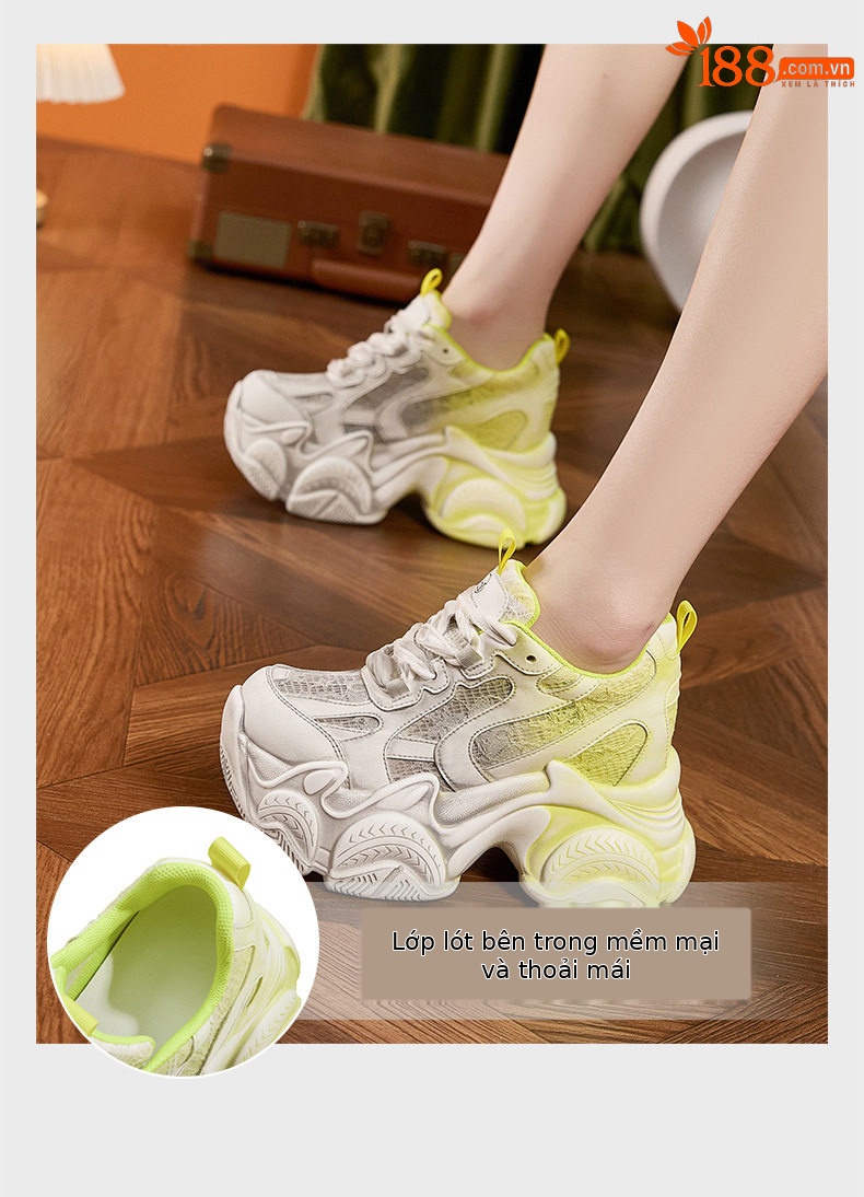 Giày sneaker nữ chunky đế dày phối màu cổ điển, đế cao 8 cm — Xanh lá, Đỏ, Xám chi tiết 5