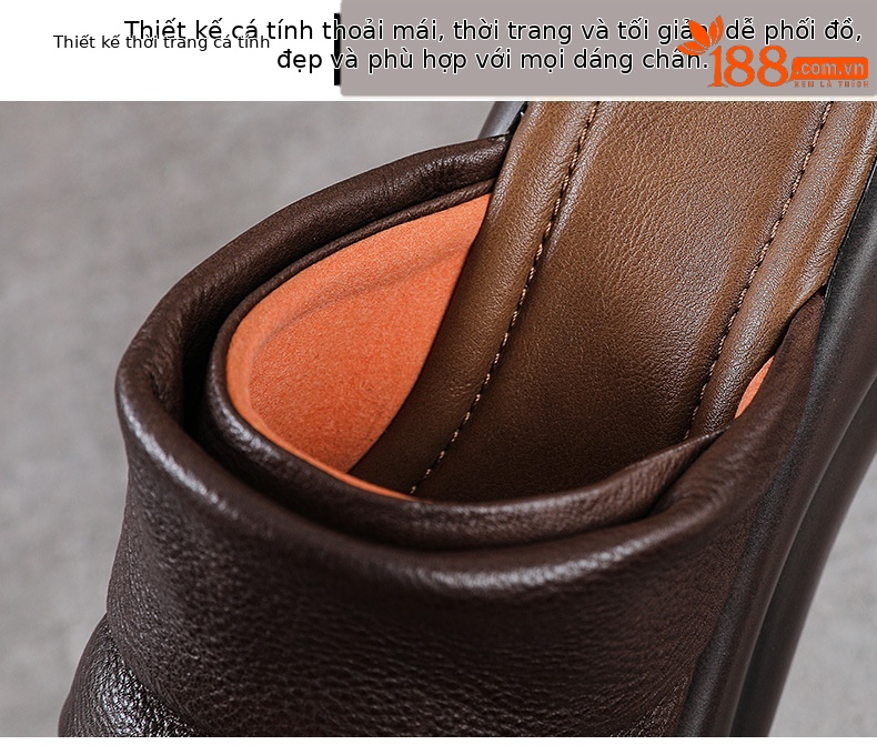 Dép sandal nữ đế xuồng cao gót da bò thật — màu be chi tiết 5