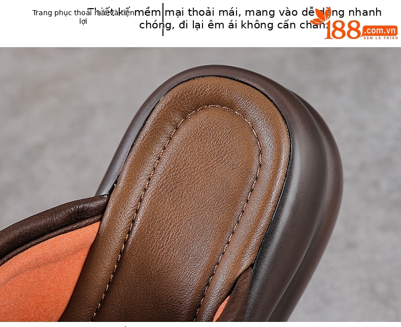 Dép sandal nữ đế xuồng cao gót da bò thật — màu be chi tiết 6