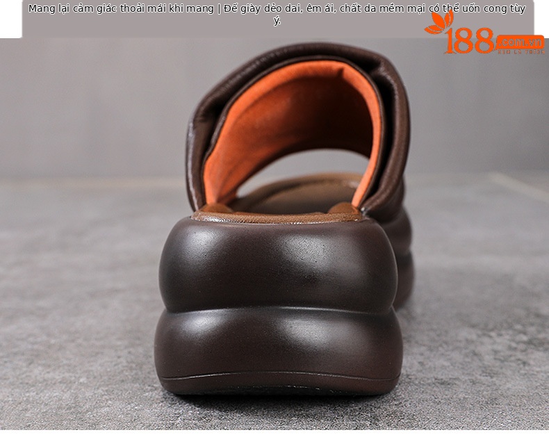 Dép sandal nữ đế xuồng cao gót da bò thật — màu be chi tiết 8