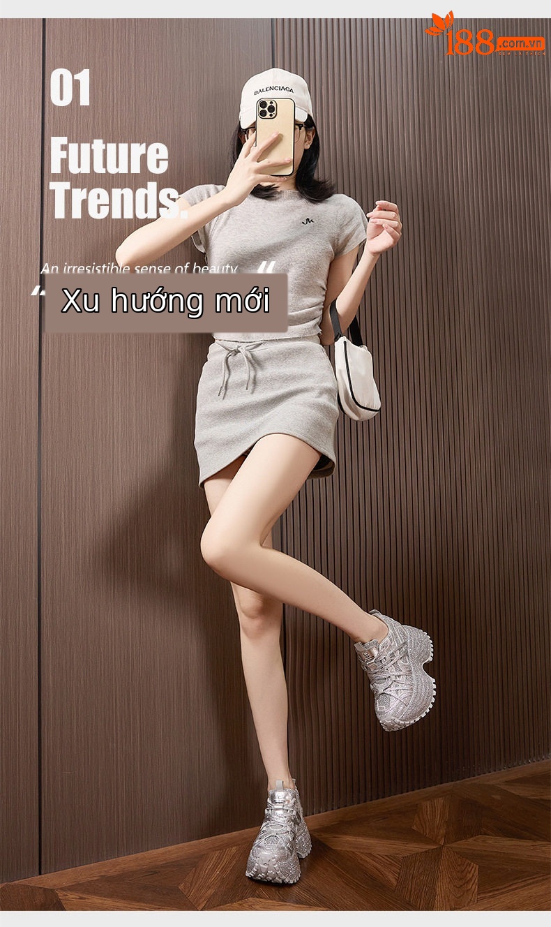 Sandal cao gót nữ hở mũi quai ngang đế dày, gót siêu cao 8 cm, phối đá lấp lánh — Đen, Bạc, Trắng chi tiết 2