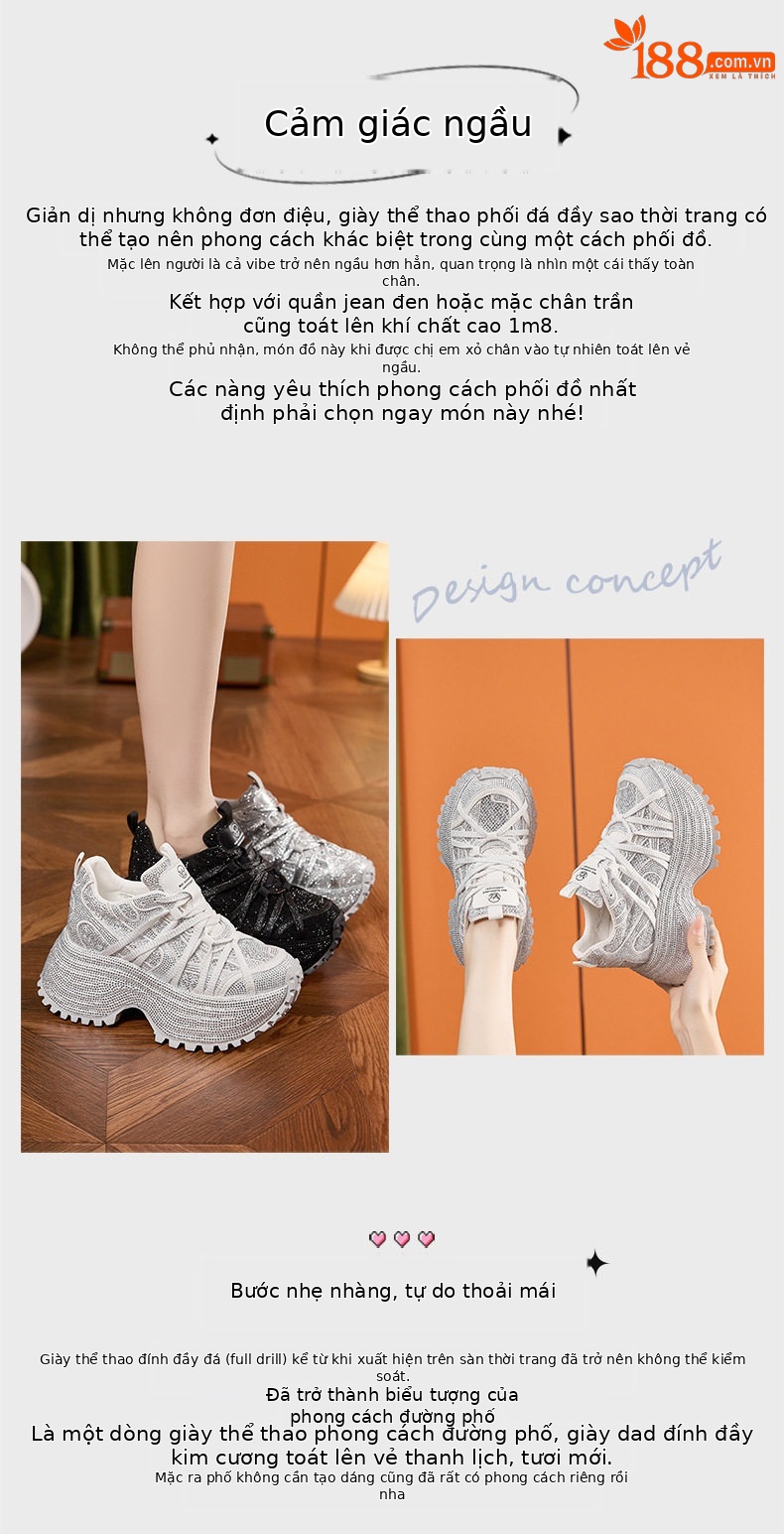 Sandal cao gót nữ hở mũi quai ngang đế dày, gót siêu cao 8 cm, phối đá lấp lánh — Đen, Bạc, Trắng chi tiết 4