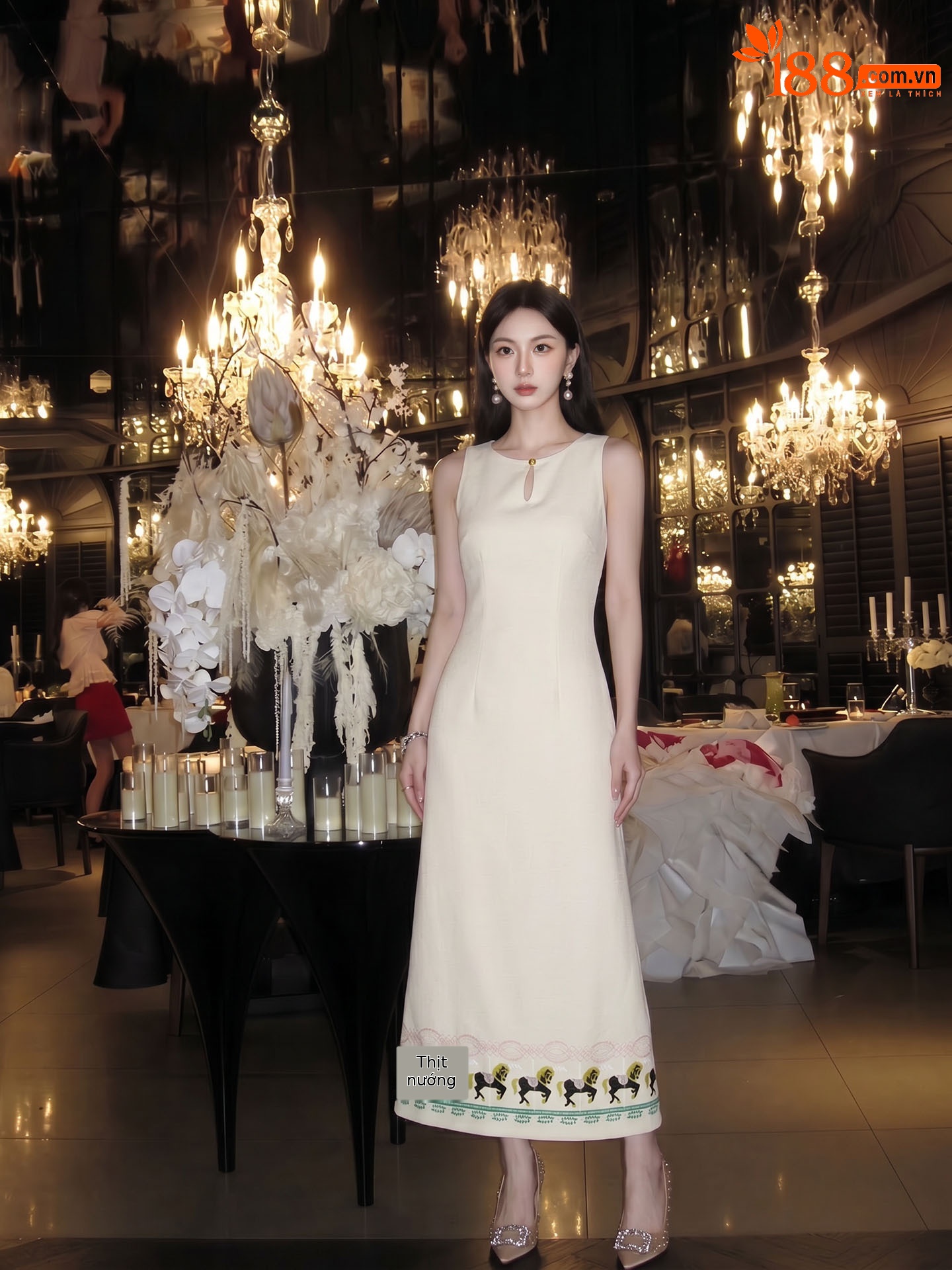 Đầm maxi nữ thêu tay cổ điển Trung Hoa không tay mùa hè — váy liền