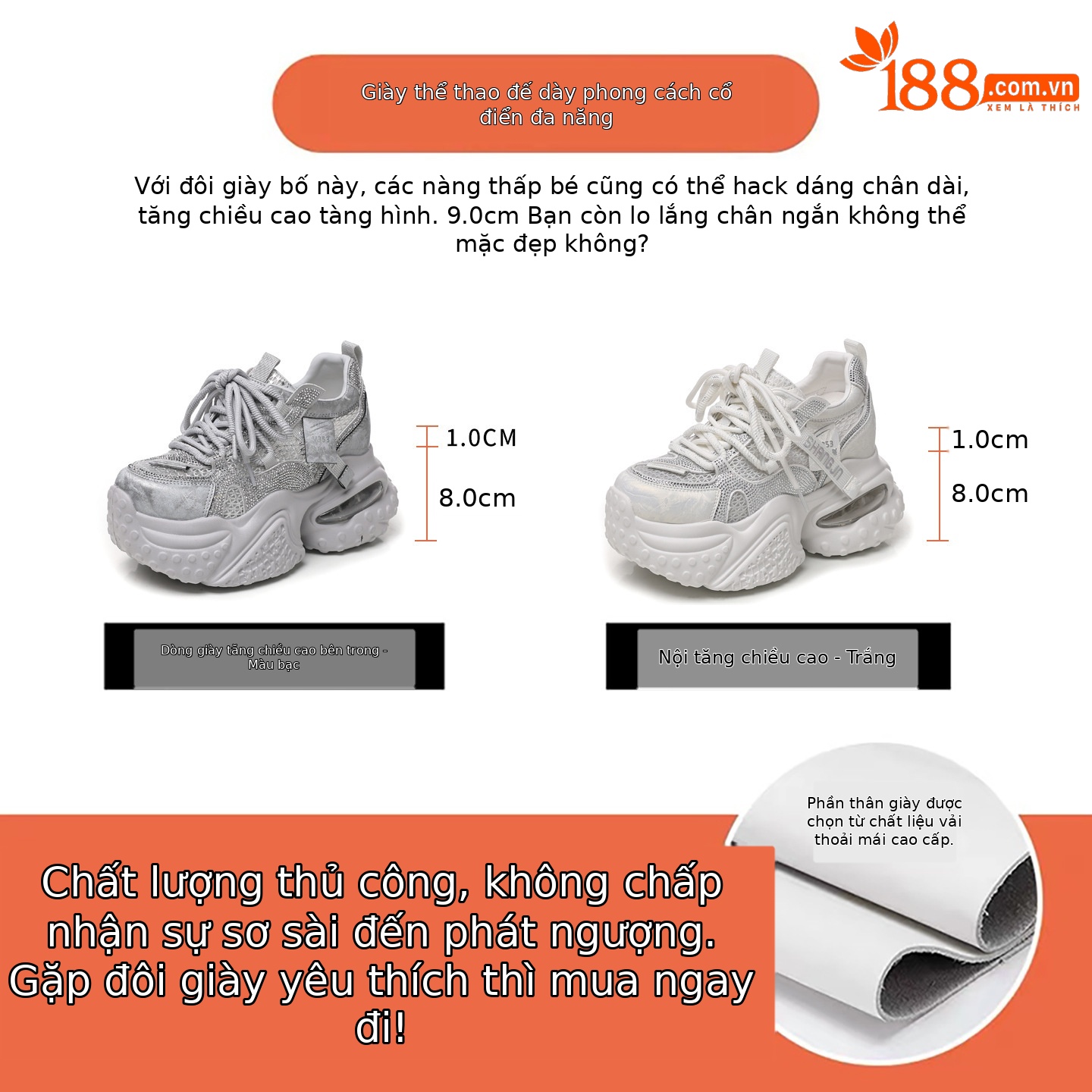 Giày sneaker nữ đế dày lưới thoáng khí đính đá pha lê — màu trắng