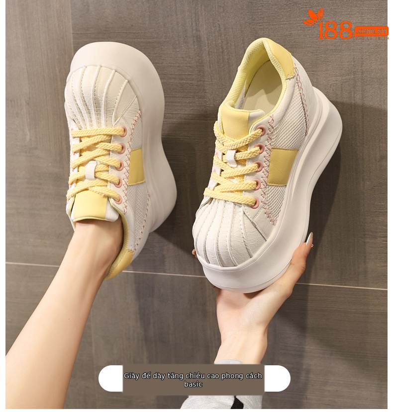 Giày sneaker nữ đế dày tăng chiều cao lưới thoáng khí phối màu trắng hồng — Trắng hồng chi tiết 1