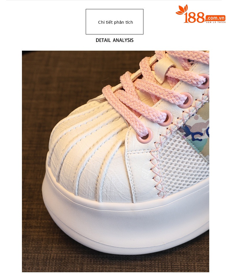 Giày sneaker nữ đế dày tăng chiều cao lưới thoáng khí phối màu trắng hồng — Trắng hồng chi tiết 7