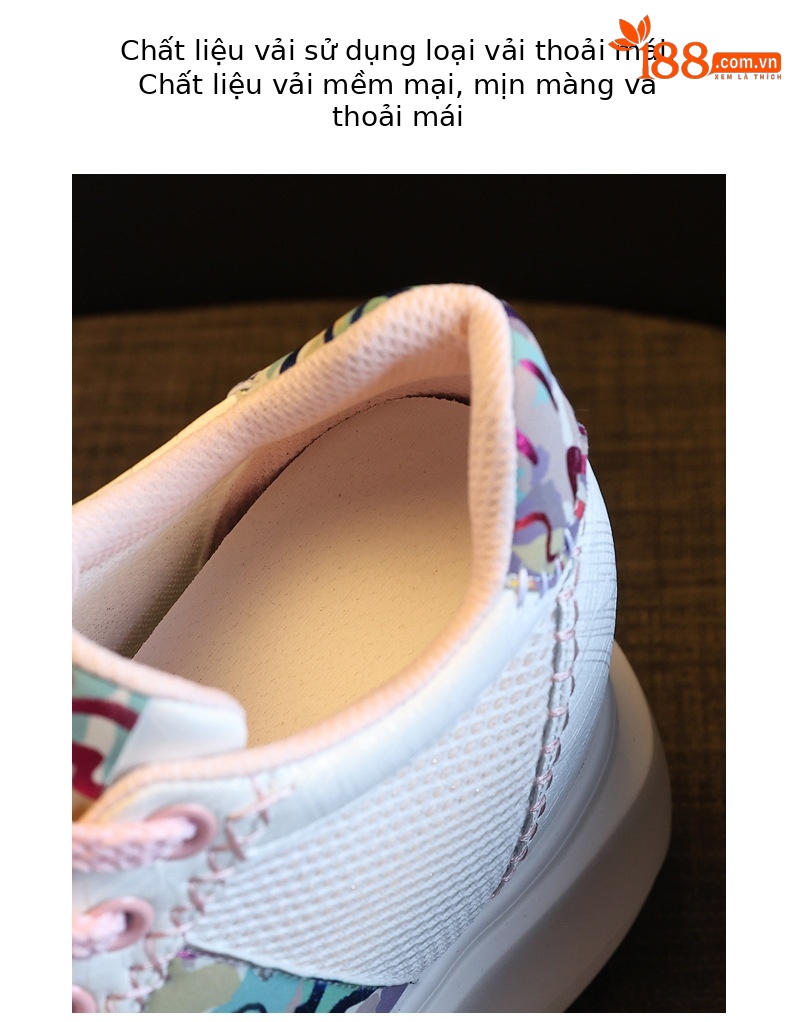 Giày sneaker nữ đế dày tăng chiều cao lưới thoáng khí phối màu trắng hồng — Trắng hồng chi tiết 8