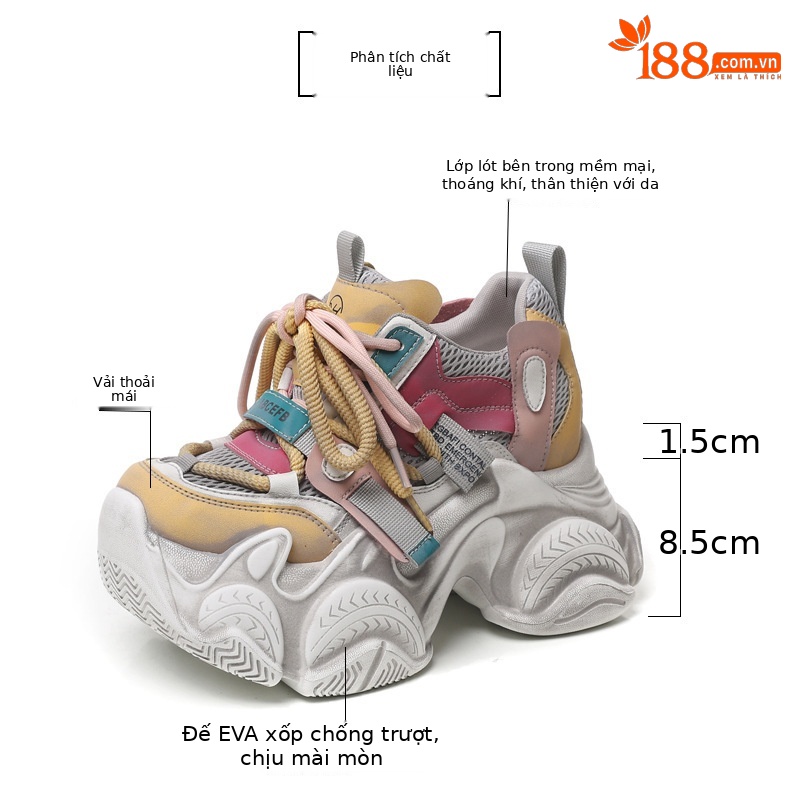 Giày sneaker nữ đế dày chunky lưới thoáng khí tăng chiều cao — màu sắc chi tiết 2