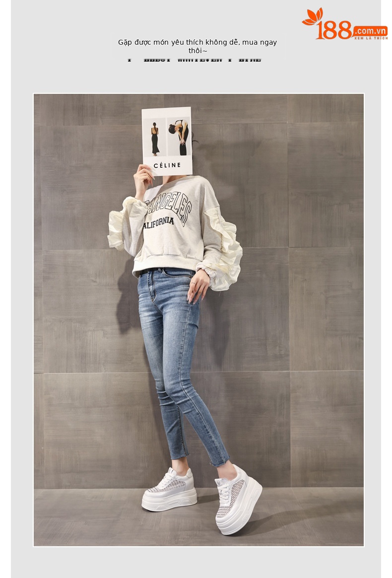 Giày sneaker nữ đế dày lưới thoáng, phối đá rhinestone, tăng chiều cao — màu trắng chi tiết 6