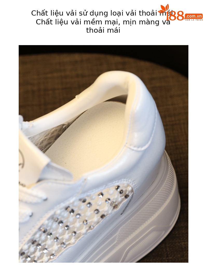 Giày sneaker nữ đế dày lưới thoáng, phối đá rhinestone, tăng chiều cao — màu trắng chi tiết 8
