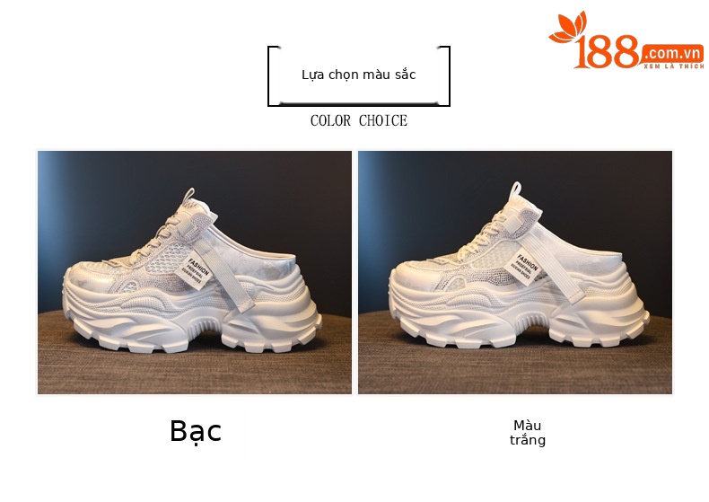 Giày sneaker nữ đế dày lưới thoáng khí mũi trùm đính đá phong cách giày bố — màu trắng ngà, bạc chi tiết 2